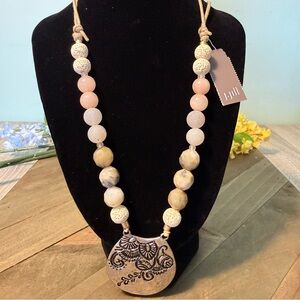 J. Jill Beige and Pink Beaded Pendant Necklace